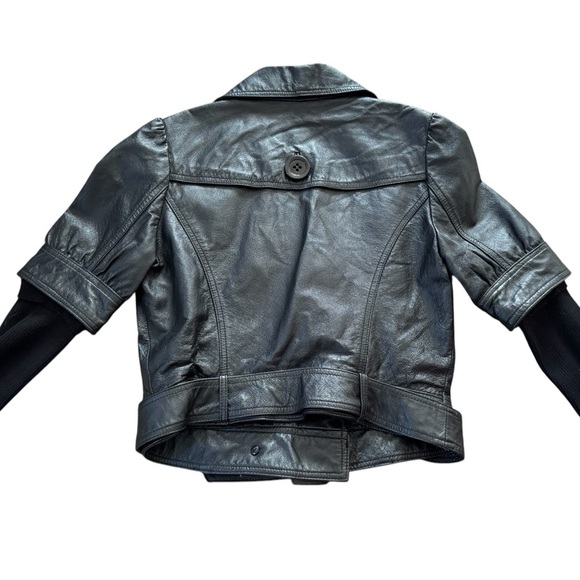 Women’s Leather Jacket Grunge Type Belted Button Close Size 40L Black - Picture 6 of 8